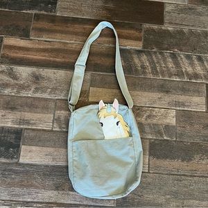 Sleepyville Critters khaki gray unicorn crossbody messenger bag